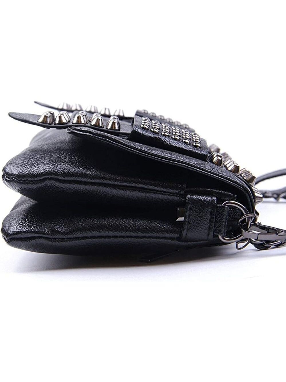 Black Leather Skull Crossbody Bag Chain Gothic Shoulder Biker Rocker Studded NWT - Picture 3 of 11